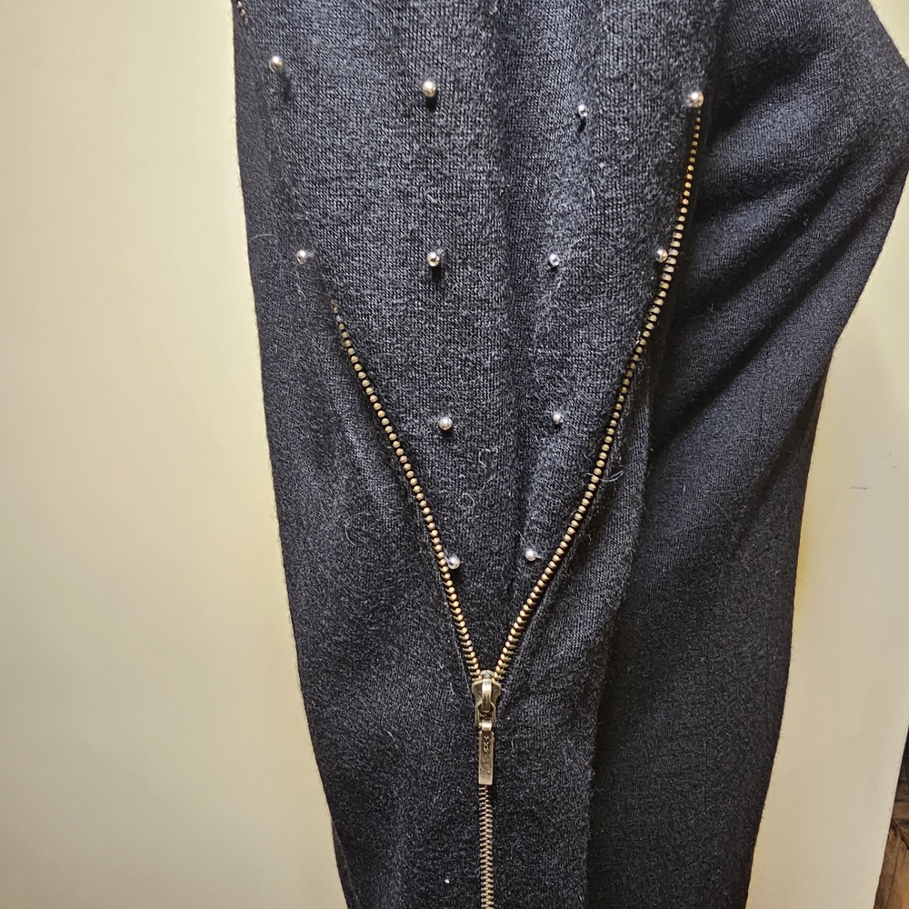 Vintage 80s Wool Black Dress - Womens Size S - Wool Dark Academia Deadstock Glam - Picture 6 of 14